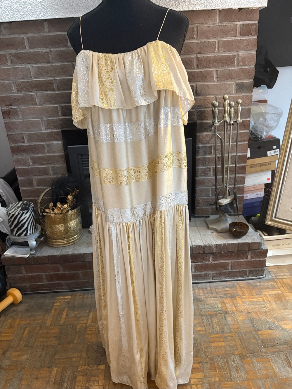 Rachel Zoe Cream and Gold Maxi Dress